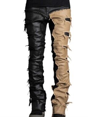 Pain Lab Khaki Black Split Stacked Denim...Size 40/36